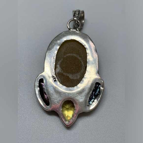 Beautiful Sterling & Yellow Lace Agate with Biwa Pearls Pendant - Picture 6 of 11